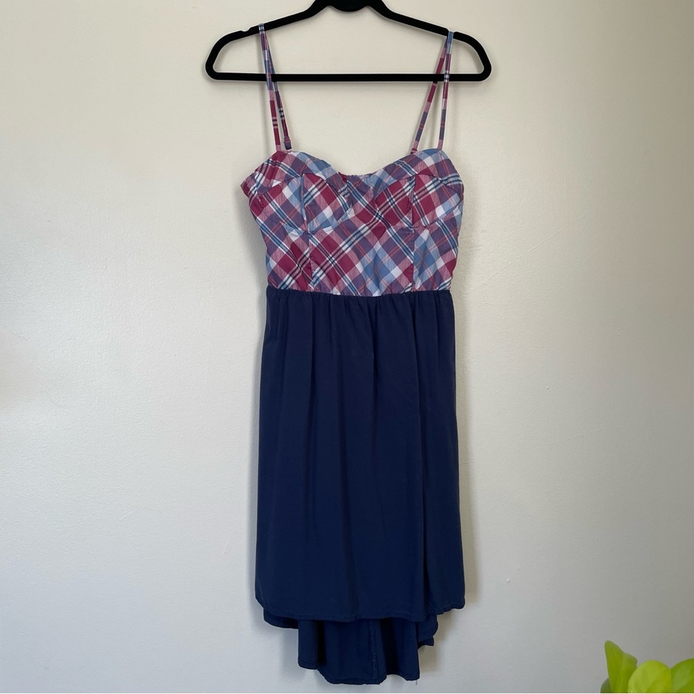 Blue and Pink Midi Dress, Sweetheart Neckline | Size Small